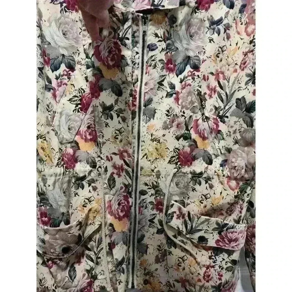 Margot Floral Hooded Full Zip Snap Button Coat Jacket With Pockets Size XSMALL - Picture 8 of 16